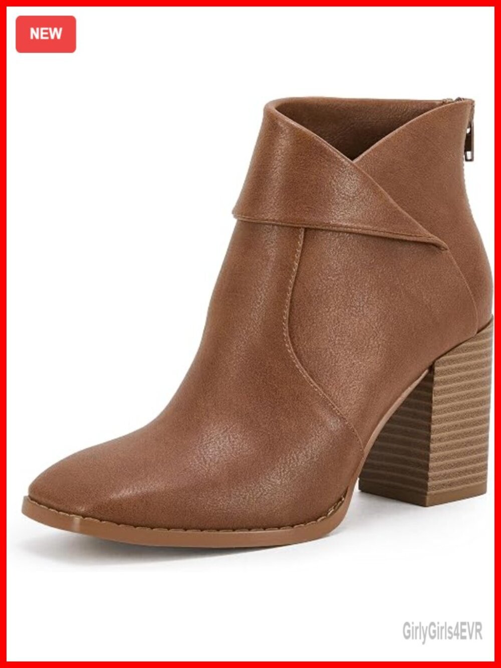 Women's Faux Leather Slip On Zipper Chunky Heel Ankle Booties Boots